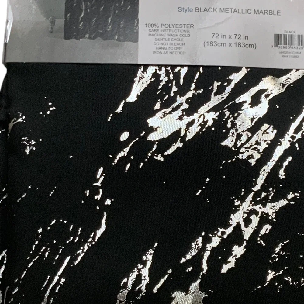 Today’s Living Black Marble Metallic Silver Fabric Shower Curtain 72 in X 72 in
